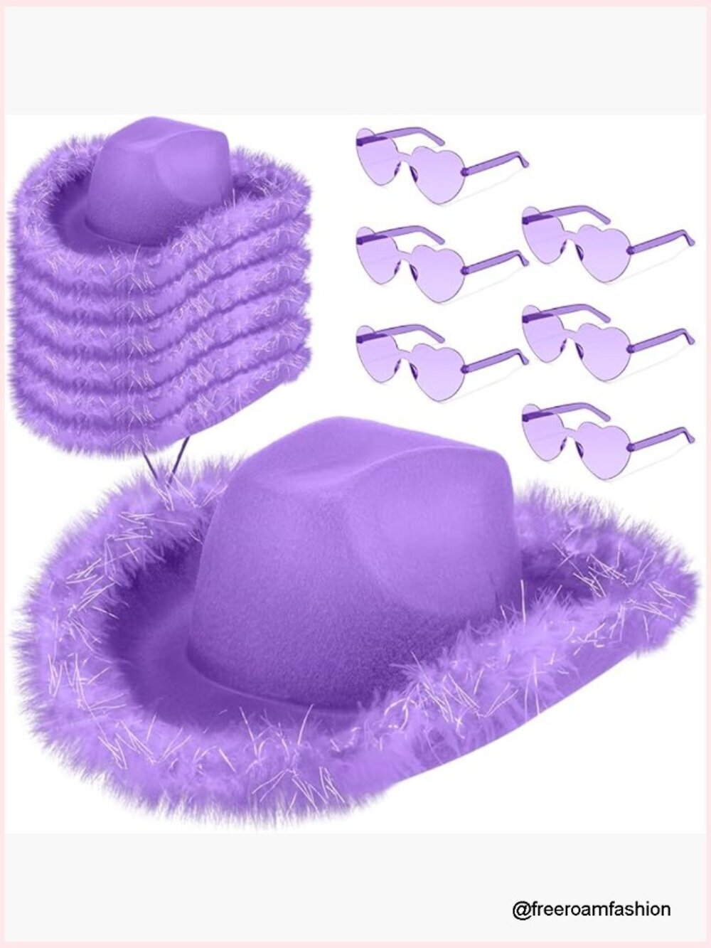 Cowgirl Hat with Feathers & Heart Sunglasses for Bachelorette Party